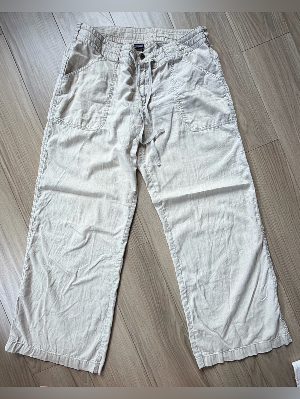 Patagonia Linen Style Light Beige Drawstring Pants Organic Cotton Hemp Pocket 12